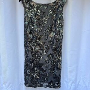 White House Black Market Black and Silver Floral Sequin Mini Dress